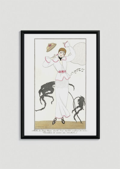 Plakat oprawiony w drewnianą brązową ramkę Vintage Italia: George Barbier 1912 elegancka dama Art Deco