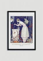 Plakat oprawiony w drewnianą brązową ramkę Vintage Italia: George Barbier Art Deco moda kobieta akwarium 1914