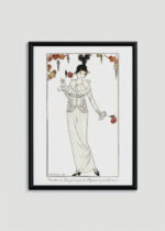 Plakat oprawiony w drewnianą brązową ramkę Vintage Italia: Tancerka w czarnym kapeluszu Art Deco George Barbier