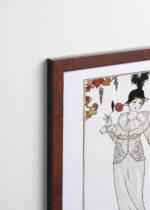 Aranżacja wnętrza, na ścianie wisi plakat w ramce: Tancerka w czarnym kapeluszu Art Deco George Barbier