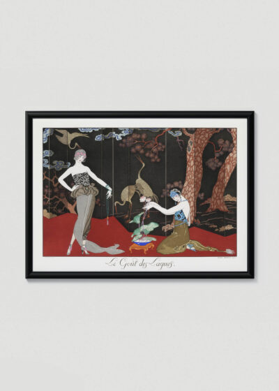 Plakat w drewnianej czarnej ramce: Le Goût des Laques George Barbier Art Deco