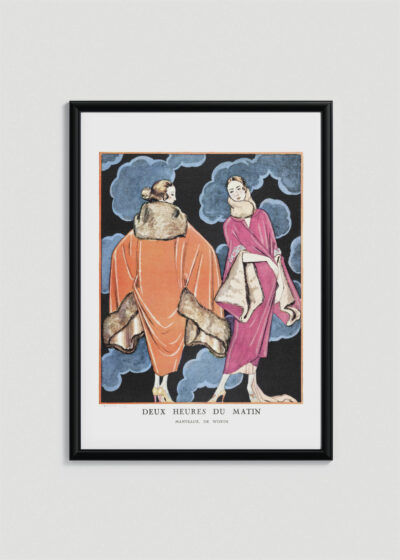 Plakat oprawiony w drewnianą brązową ramkę Vintage Italia: George Barbier Deux heures du matin moda 1914