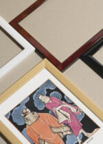 Zbliżenie na detale plakatu oprawionego w drewnianą białą ramkę od Plakatello®: George Barbier Deux heures du matin moda 1914