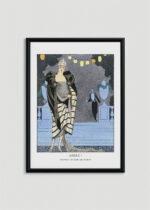 Plakat oprawiony w drewnianą brązową ramkę Vintage Italia: Art Deco Adieu George Barbier moda lata 20