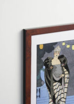 Aranżacja wnętrza, na ścianie wisi plakat w ramce: Art Deco Adieu George Barbier moda lata 20