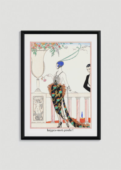 Plakat oprawiony w drewnianą brązową ramkę Vintage Italia: Laissez-moi-seule George Barbier art déco 1919
