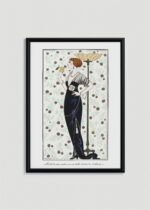 Plakat oprawiony w drewnianą brązową ramkę Vintage Italia: Art Deco czarna suknia wieczorowa George Barbier