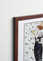 Aranżacja wnętrza, na ścianie wisi plakat w ramce: Art Deco czarna suknia wieczorowa George Barbier