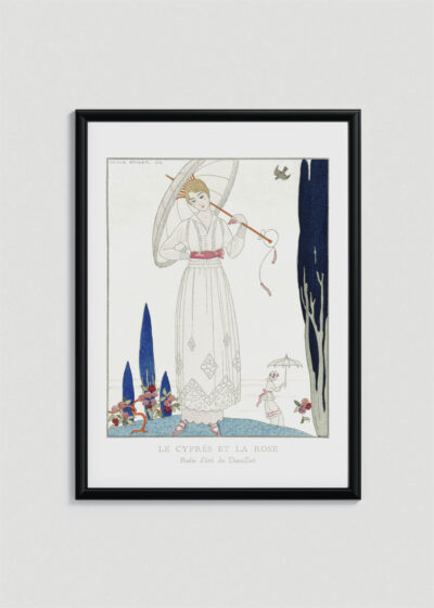 Plakat oprawiony w drewnianą brązową ramkę Vintage Italia: Le Cyprès et la Rose George Barbier art déco