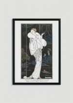 Plakat oprawiony w drewnianą brązową ramkę Vintage Italia: Art Deco George Barbier elegancka dama z perłami