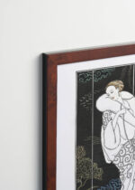 Aranżacja wnętrza, na ścianie wisi plakat w ramce: Art Deco George Barbier elegancka dama z perłami
