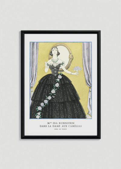 Plakat oprawiony w drewnianą brązową ramkę Vintage Italia: Dama Kameliowa George Barbier Art Deco