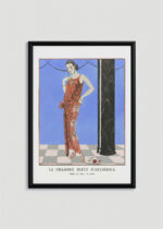 Plakat oprawiony w drewnianą brązową ramkę Vintage Italia: Art Deco George Barbier Elegancka Dama 1920