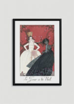 Plakat oprawiony w drewnianą brązową ramkę Vintage Italia: Le Jour et la Nuit George Barbier Art Deco