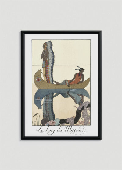 Plakat oprawiony w drewnianą brązową ramkę Vintage Italia: Le long du Missouri George Barbier art deco