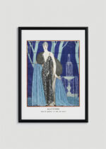 Plakat oprawiony w drewnianą brązową ramkę Vintage Italia: Alcyone kobieta z fontanną Art Deco George Barbier lata 20