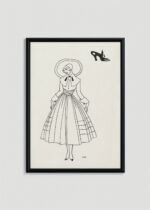 Plakat oprawiony w drewnianą brązową ramkę Vintage Italia: Art Deco szkic kobieta w sukni George Barbier