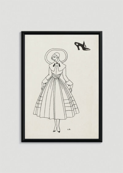 Plakat oprawiony w drewnianą brązową ramkę Vintage Italia: Art Deco szkic kobieta w sukni George Barbier