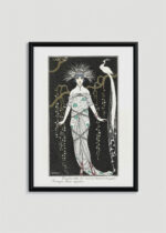 Plakat oprawiony w drewnianą brązową ramkę Vintage Italia: Art Deco George Barbier kobieta z białym pawiem