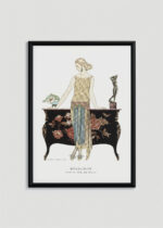 Plakat oprawiony w drewnianą brązową ramkę Vintage Italia: Art Deco Rosalinde George Barbier 1922 moda