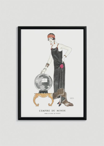 Plakat oprawiony w drewnianą brązową ramkę Vintage Italia: Art Deco L'Empire du Monde George Barbier