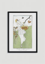 Plakat oprawiony w drewnianą brązową ramkę Vintage Italia: George Barbier Art Deco kobieta z owocami 1914