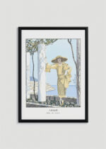 Plakat oprawiony w drewnianą brązową ramkę Vintage Italia: Amalfi George Barbier art déco kobieta vintage