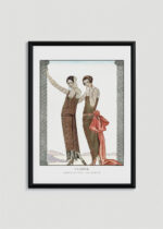 Plakat oprawiony w drewnianą brązową ramkę Vintage Italia: Vesper George Barbier 1922 moda Art Deco Worth
