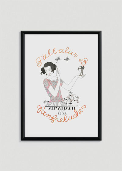 Plakat oprawiony w drewnianą brązową ramkę Vintage Italia: art deco George Barbier 1922 Falbalas et fanfreluches