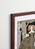 Aranżacja wnętrza, na ścianie wisi plakat w ramce: La Rose de l'Infante 1924 George Barbier Art Deco