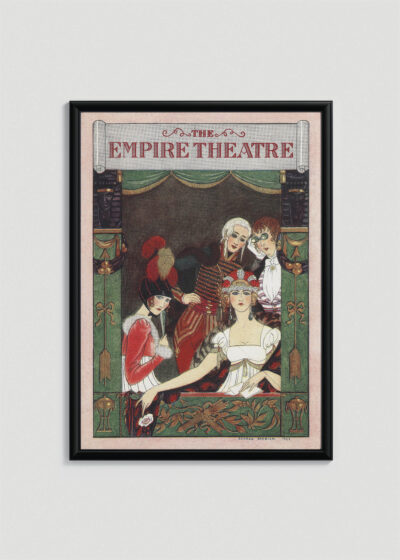 Plakat oprawiony w drewnianą brązową ramkę Vintage Italia: teatralny The Empire Theatre 1922 George Barbier art déco
