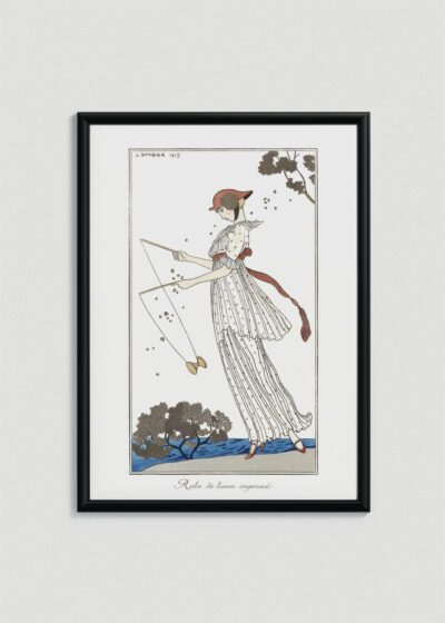 Plakat oprawiony w drewnianą brązową ramkę Vintage Italia: Robe de linon imprimé George Barbier Art Deco