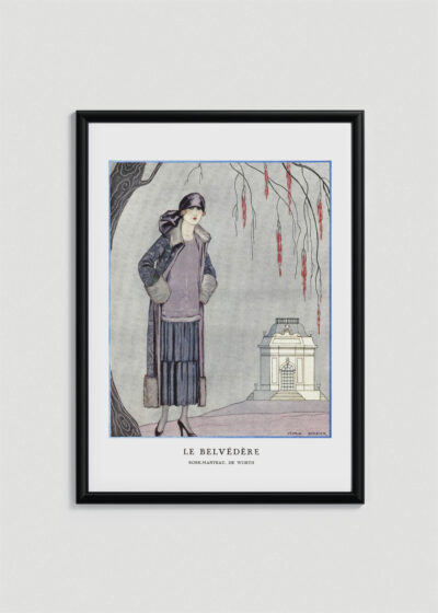 Plakat oprawiony w drewnianą brązową ramkę Vintage Italia: Le Belvédère George Barbier Art Deco vintage