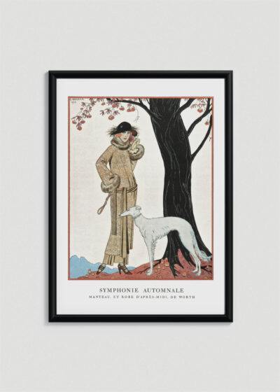 Plakat oprawiony w drewnianą brązową ramkę Vintage Italia: Symphonie Automnale George Barbier art deco
