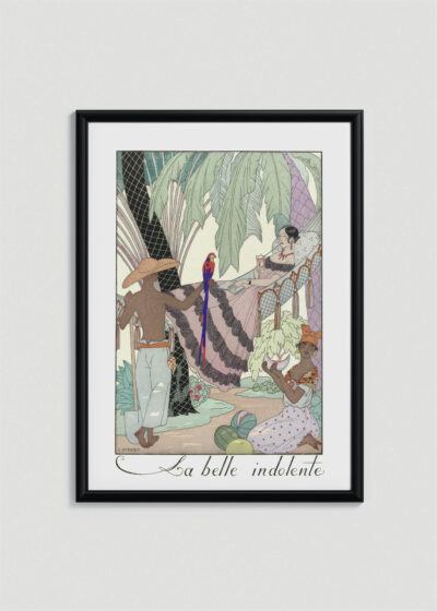 Plakat oprawiony w drewnianą brązową ramkę Vintage Italia: La Belle Indolente Piękna Leniwa George Barbier Art Deco