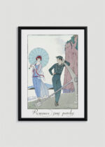 Plakat oprawiony w drewnianą brązową ramkę Vintage Italia: Romance sans paroles Kobieta z Marynarzem George Barbier art déco