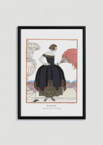 Plakat oprawiony w drewnianą brązową ramkę Vintage Italia: Pavane Kobieta z wachlarzem George Barbier 1921 art deco