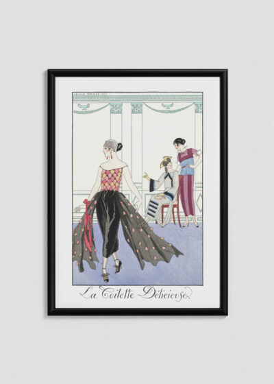 Plakat oprawiony w drewnianą brązową ramkę Vintage Italia: La Toilette Délicieuse George Barbier Art Deco 1921