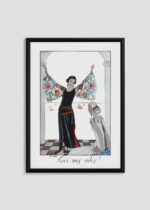 Plakat oprawiony w drewnianą brązową ramkę Vintage Italia: Art Deco George Barbier kobieta w szacie nad morzem