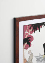 Aranżacja wnętrza, na ścianie wisi plakat w ramce: Le Cadran Solaire Zegar Słoneczny George Barbier Art Deco