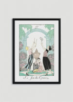 Plakat oprawiony w drewnianą brązową ramkę Vintage Italia: Le Jeu des Graces George Barbier Art Deco 1921