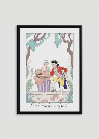 Plakat oprawiony w drewnianą brązową ramkę Vintage Italia: La Cruche cassée George Barbier art déco