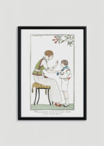 Plakat oprawiony w drewnianą brązową ramkę Vintage Italia: George Barbier matka z dzieckiem art déco 1913