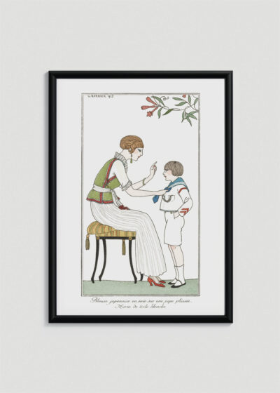 Plakat oprawiony w drewnianą brązową ramkę Vintage Italia: George Barbier matka z dzieckiem art déco 1913