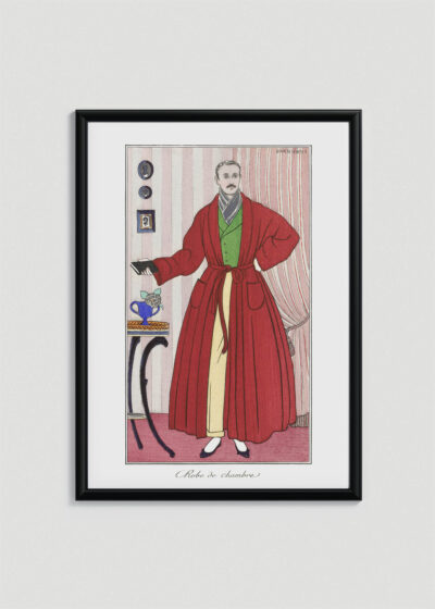 Plakat oprawiony w drewnianą brązową ramkę Vintage Italia: Robe de chambre Szlafrok kąpielowy George Barbier art déco lata 20
