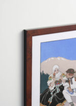 Aranżacja wnętrza, na ścianie wisi plakat w ramce: Górale Le Langage des Fleurs George Barbier Art Deco