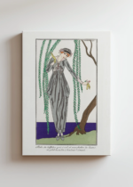 Art Deco George Barbier szara suknia pod wierzbą płaczącą obraz na płótnie