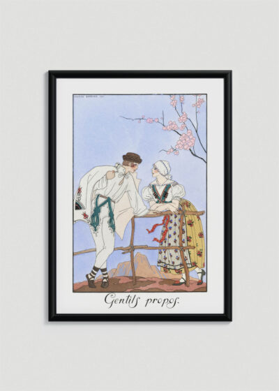 Plakat oprawiony w drewnianą brązową ramkę Vintage Italia: Miłe słowa Gentils propos górale George Barbier art déco 1921