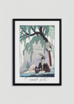 Plakat oprawiony w drewnianą brązową ramkę Vintage Italia: L'amant Poète Et ego in Arcadia George Barbier art déco