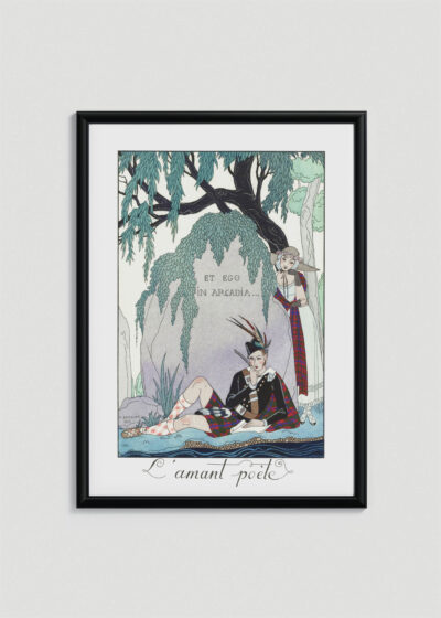 Plakat oprawiony w drewnianą brązową ramkę Vintage Italia: L'amant Poète Et ego in Arcadia George Barbier art déco
